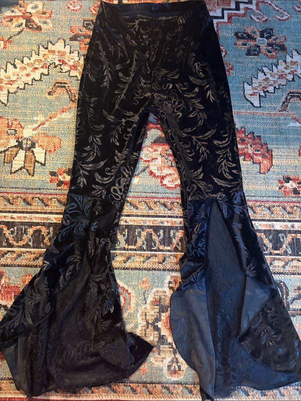 Black Velvet Flared Ruffle Pants